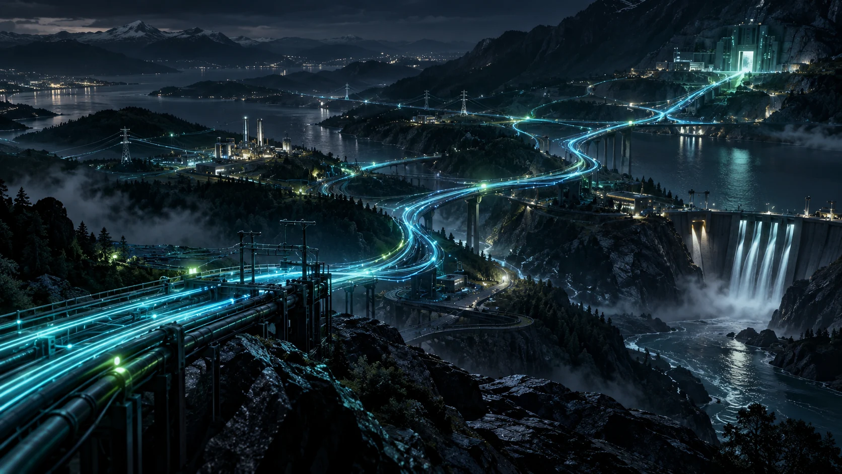 Filmische konzeptionelle Darstellung einer intelligenten Signalreise durch eine vernetzte Infrastrukturwelt
